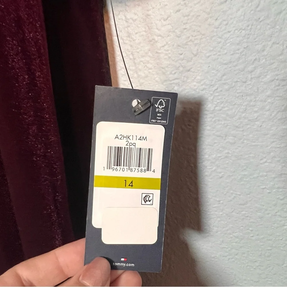 Tommy Hilfiger Faux Wrap Mini Dress Burgundy Red Velvet Long Sleeve Size 14 NWT - Picture 11 of 13